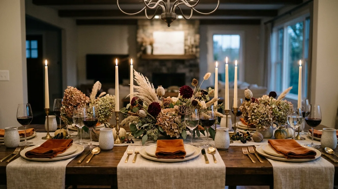 Balance full centerpieces with enough breathing room inspiration for a fall dining table.